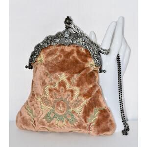 Vintage 1920s Victorian TAPESTRY CARPET BAG OF AMERICA EDWARDIAN ERA Chain Strap